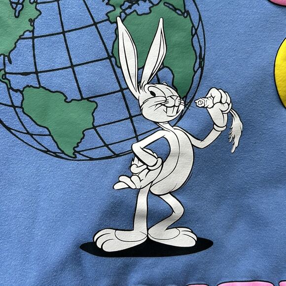 Looney Tunes Bugs Bunny Peace Love Unity Puff Paint Blue Sweatshirt XL - Picture 6 of 9